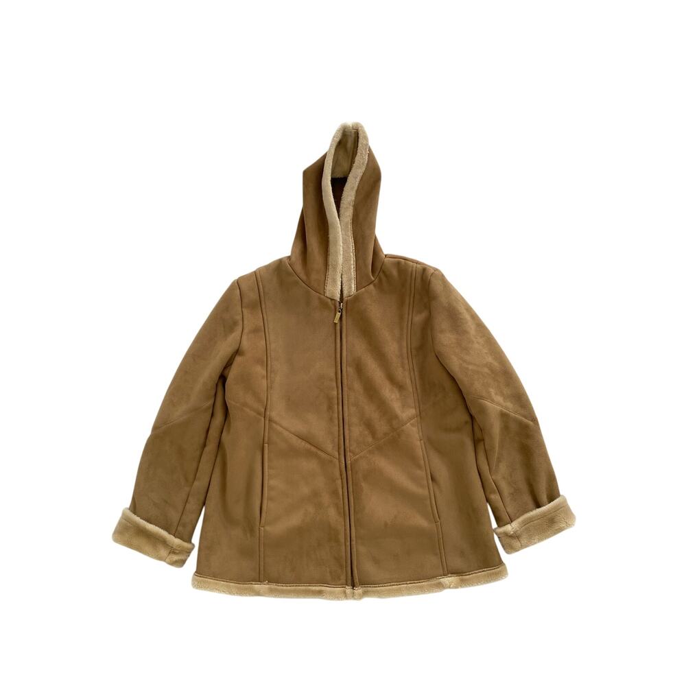 Larry Levine Sport Suede Tan Beige Zip Up Winter Coat - Women's Medium